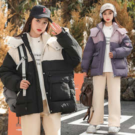 清仓女童连帽羽绒服2025新款秋冬装高初中学生冬装加厚外套白鸭绒