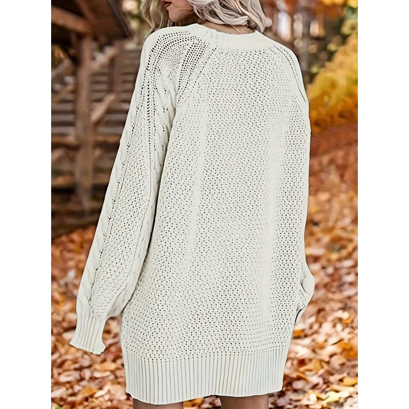 ②t6672026 Cross-Border New European and American Long-Sleeved Cable Knitted Dress Casual Pure Color Round Neck