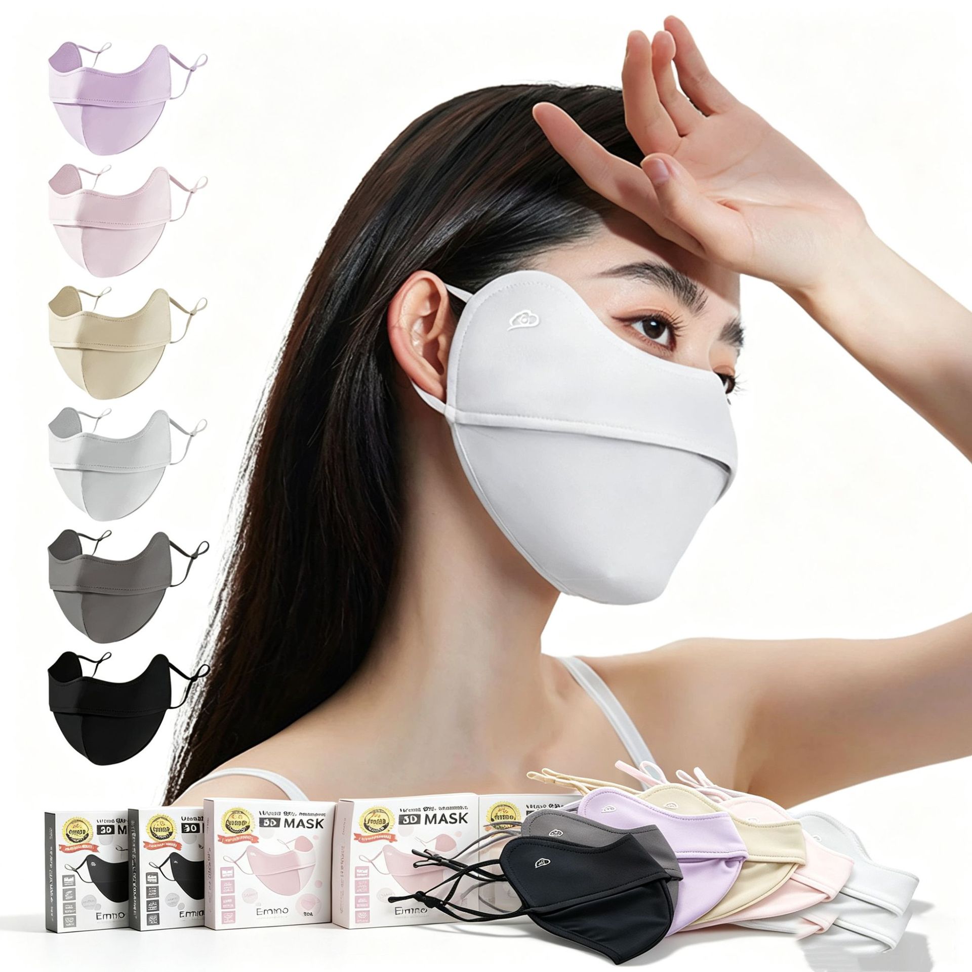 Summer Cooling Ice Silk Hyaluronic Acid Mask with Eye Protection and Fish Bone Sunshade, Breathable and Refreshing Mask