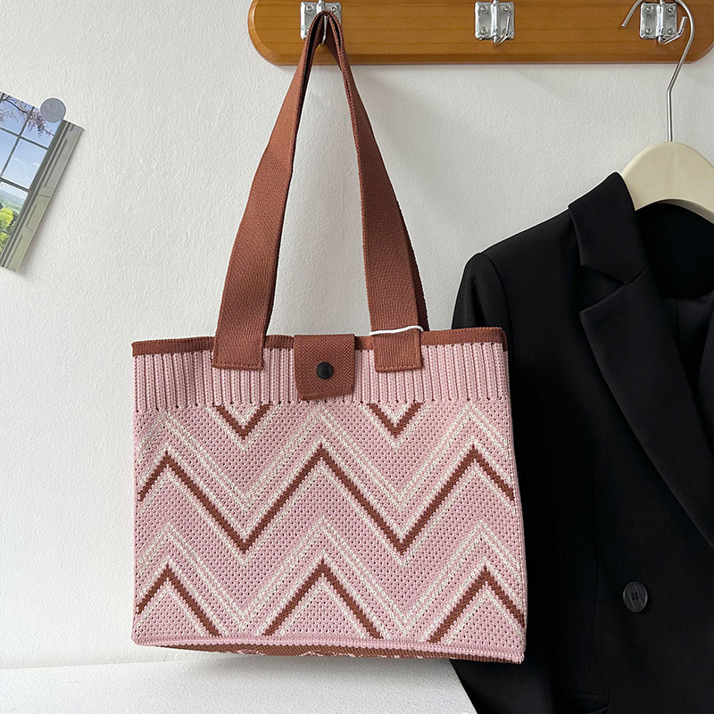 Diseño de nicho simple bolso de hombro de punto corrugado de estilo coreano versátil de gran capacidad de compras bolso de mano bolso de mujer