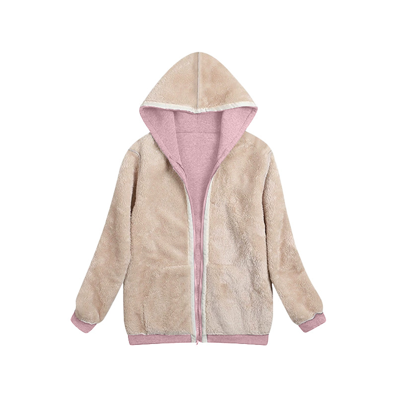 Damen Plüsch Strickjacke Mit Kapuze Winter Kapuzenpullover Jacke_voghion.com