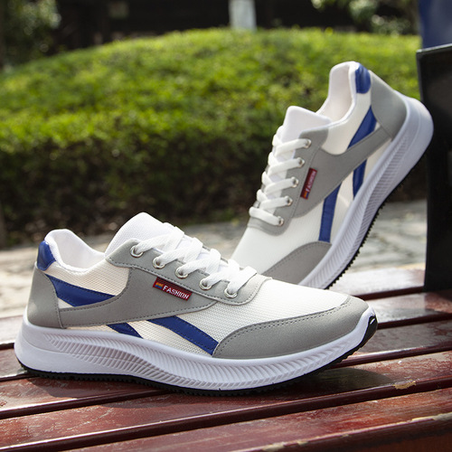 Casual men's shoes, spring mesh trendy student running shoes, fly woven lace-up sports travel soft-soled men's shoes