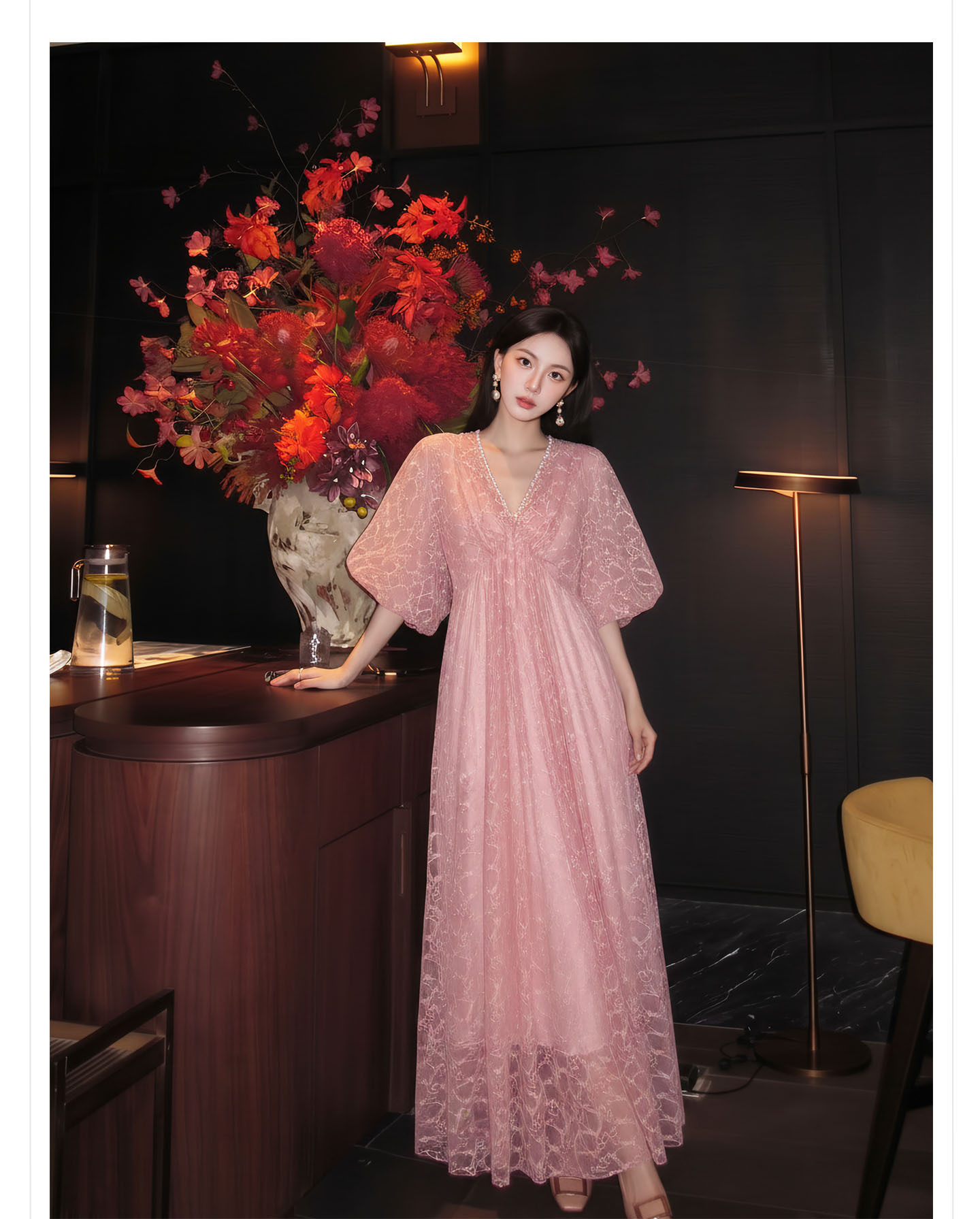 Đầm maxi nữ phong cách Tân Trung Hoa họa tiết batik ren jacquard dáng dài — Trang chủ chi tiết 9