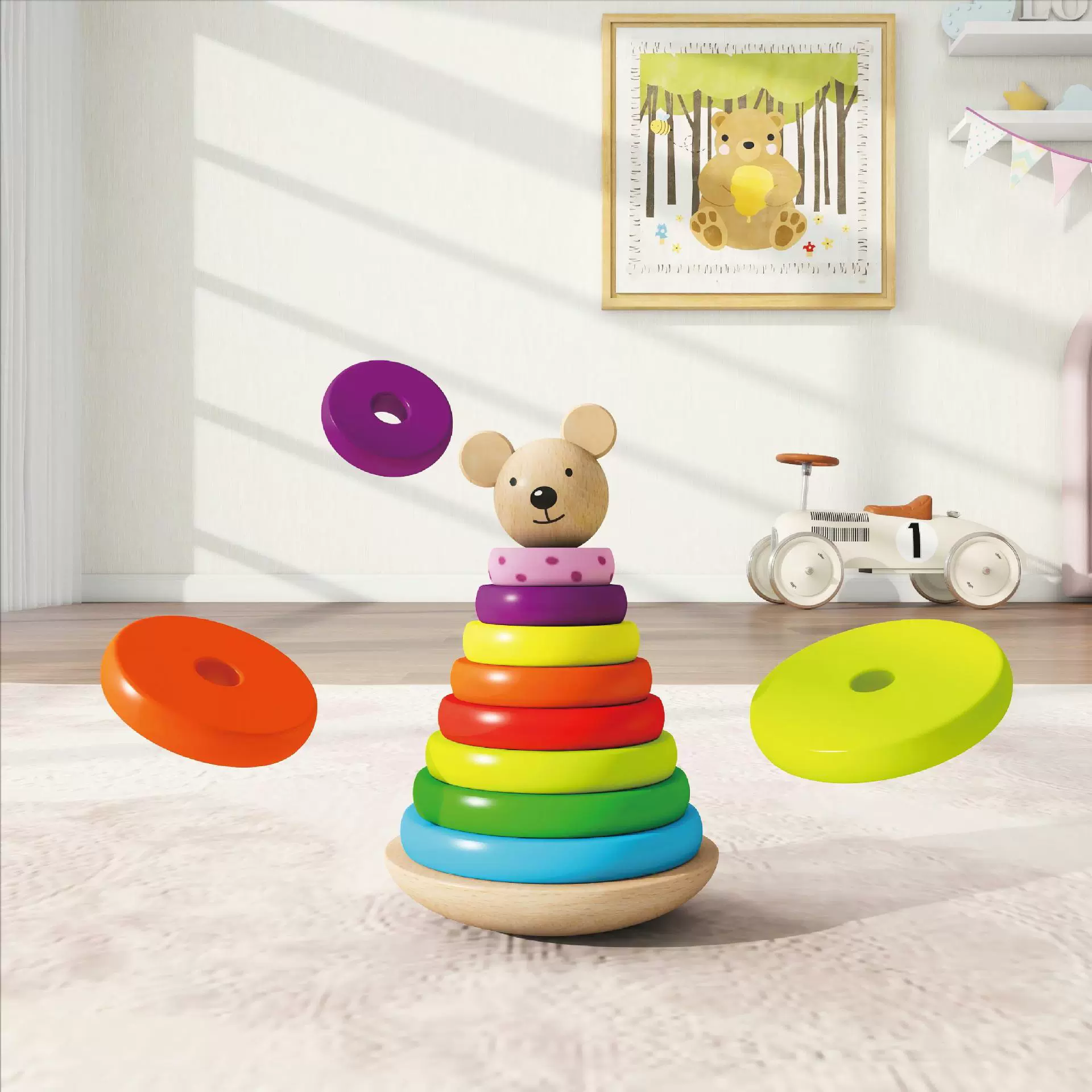 Игрушка, башня, кольца, дженга, с маленькими медвежатами