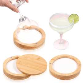 跨境竹制盐盒酒杯盐边器香料容器调酒师工具带磁性旋转盖盐边盒