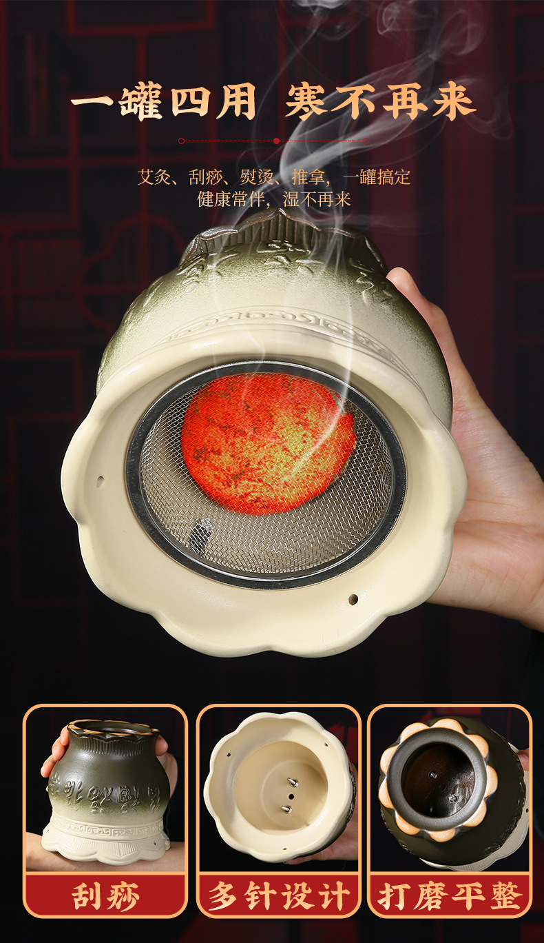 Ceramic Fire Dragon Cupping Jar Moxibustion Warmer for Home Spa Massage Therapy 700g in use