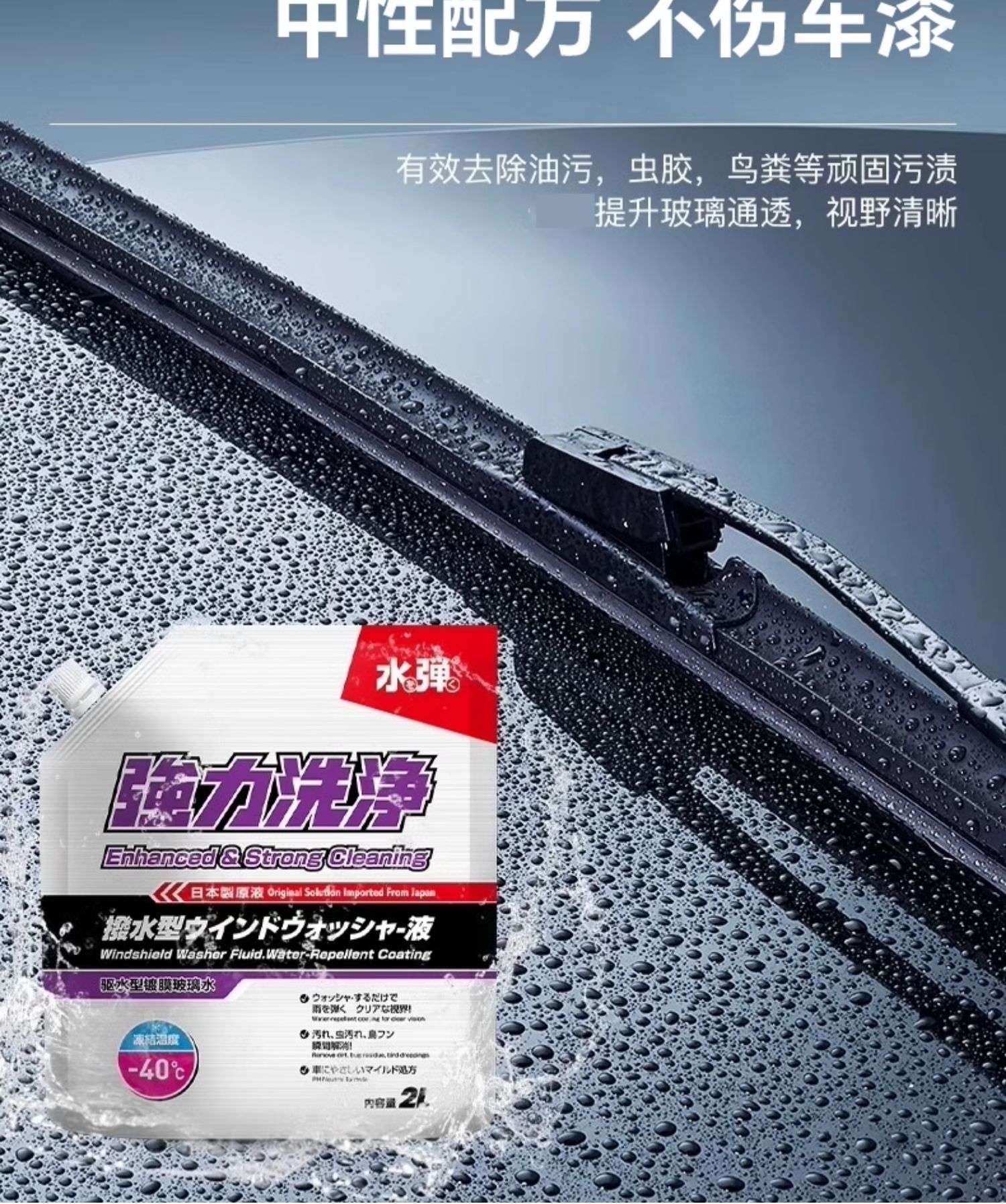 Japanese water-repellent coating glass water, suitable for all seasons, anti-freeze, oil film remover, car decontamination wiper fluid