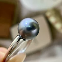 Кольцо из серебра s925 ji, простая легкая версия, кольцо с жемчугом морской воды, 9-10 мм, черная жемчужина Таити из морской воды