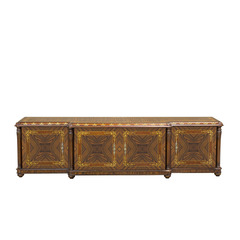 英式新古典桃花心木客廳視聽櫃歐式雕花描金亞歷山大古堡別墅家具