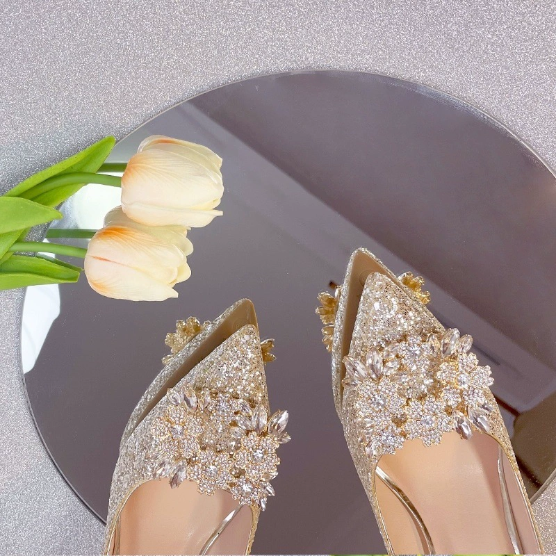 Хрустальные свадебные туфли свадебные свадебные туфли цвета шампанского на высоких каблуках