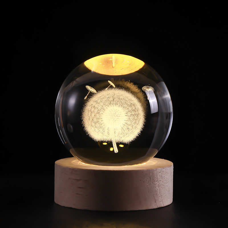 Bola de cristal luminosa, luz nocturna, cielo estrellado tallado en 3D, base de madera maciza, decoración de escritorio creativa, regalo de cumpleaños