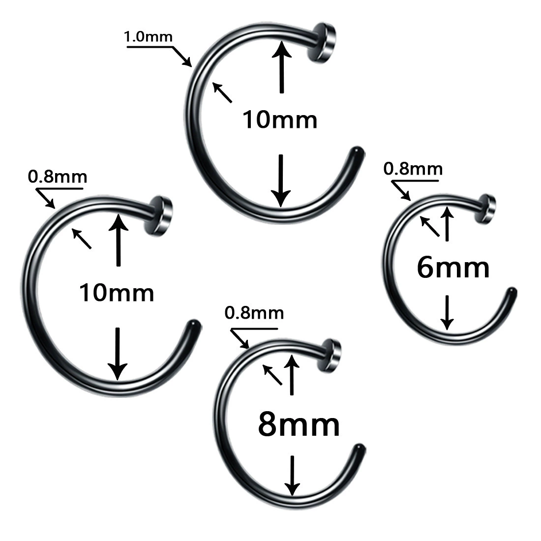 Metal earrings, lip piercing, nose piercing, invisible accessory