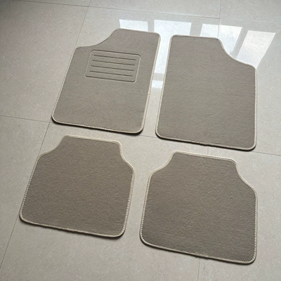 Car Carpet, car floor mats, suede anti-slip - beige-flocking-universal-four-piece-set