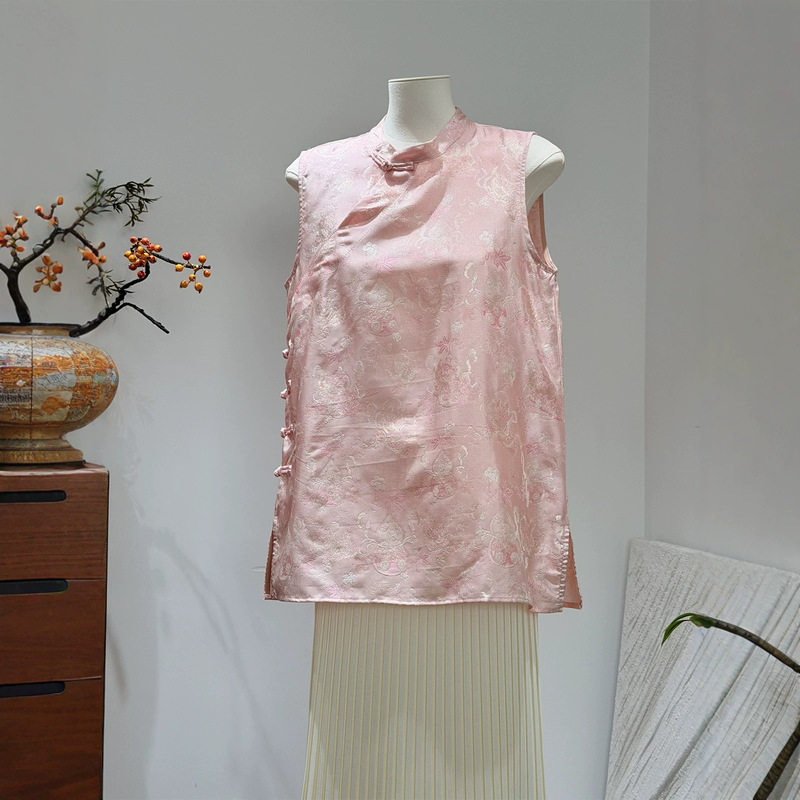 New Chinese-Style National Style Shiny Jacquard Rayon Xiangyun Silk Shirt for Women, Summer New Model, High-End Feel, Young-Style Qipao Vest Dress New Chinese-Style National Style Shiny Jacquard Rayon Xiangyun Silk Shirt for Women, Summer New Model, High-End Feel, Young-Style Qipao Vest Dress