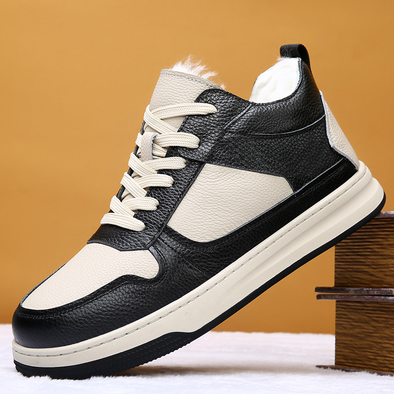8823新款头层牛皮透气休闲鞋男 百搭小白鞋增高轻便运动板鞋