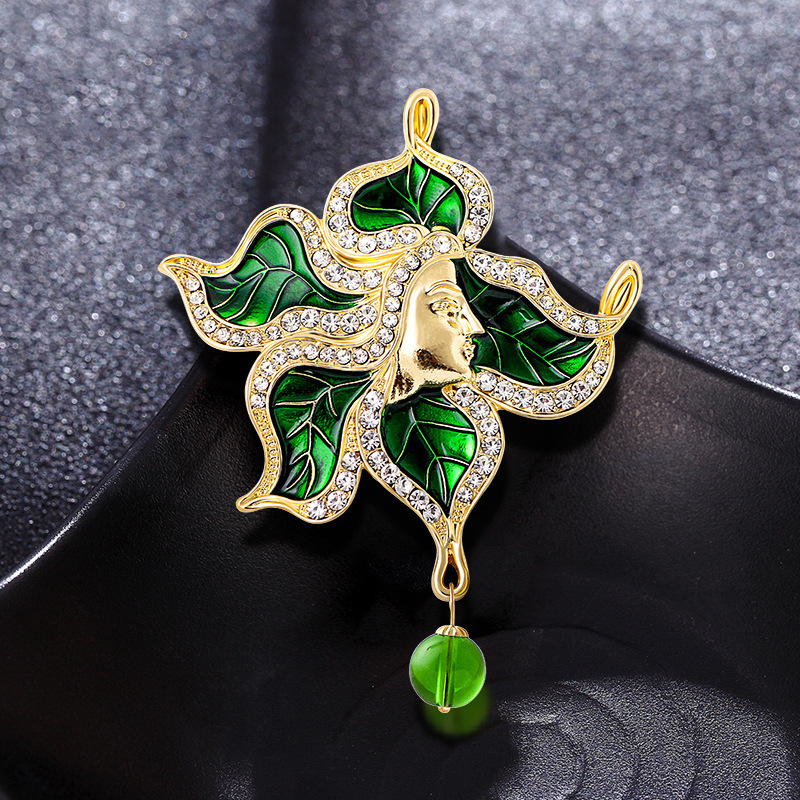 Broche de luxe en cristal de luxe, élément de styliste, fleur, lys vert, clouté de diamant, broche vintage, accessoire de veste, clip_voghion.com