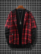 E 84688 Hooded Plaid Long Sleeve Shirt ��ʿ��ñ���ӳ���