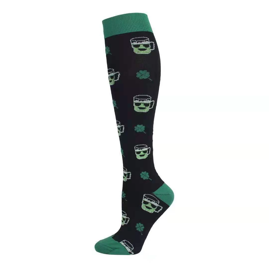 Compression Running Socks, Unisex Jacquard Knee-High Socks, Multiple Patterns, S/M & L/XL