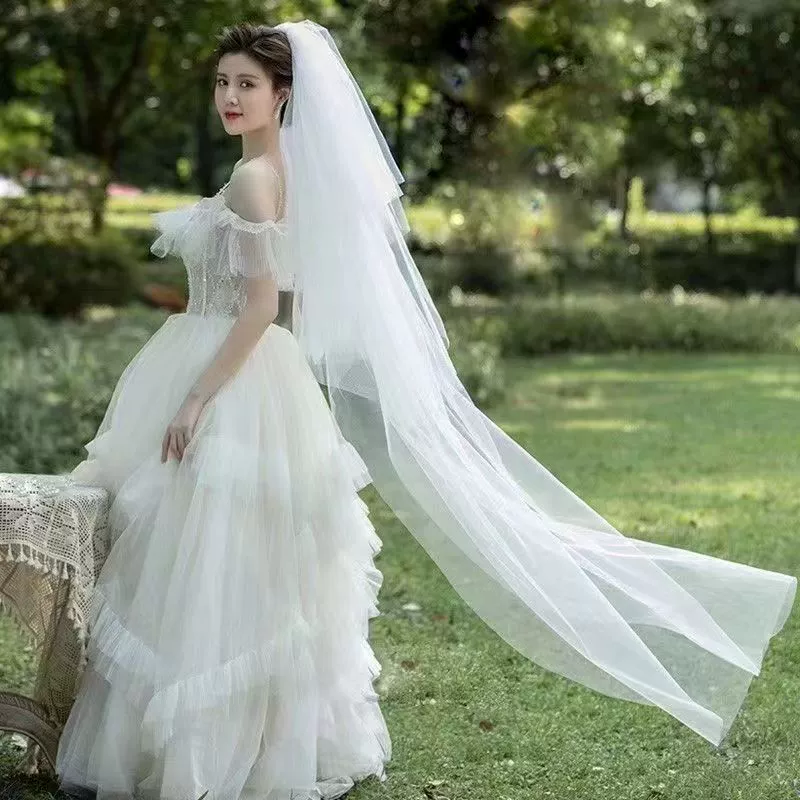 Long white soft hair accessory for bride, wedding accessories
