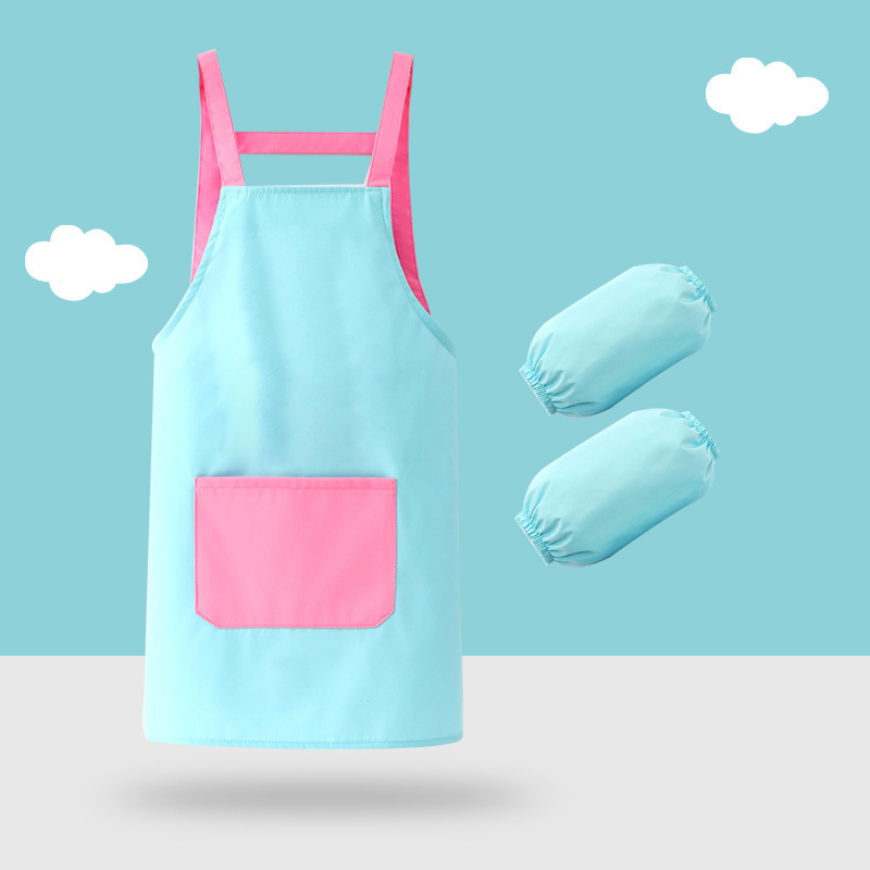 新しい幼稚園プリント子供用エプロン 3 点セットベビー絵画服防水防汚キッチン家事スモック|undefined