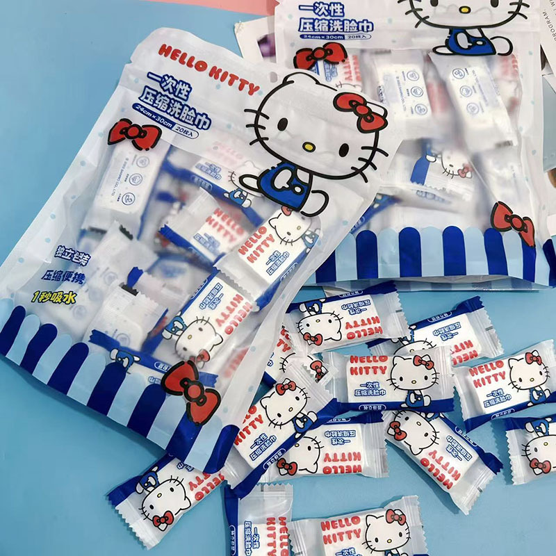 Blue Kt Cat Compressed Towel, Individually Packaged, Portable Towel, Disposable Face Wash Towel, Cleansing Towel