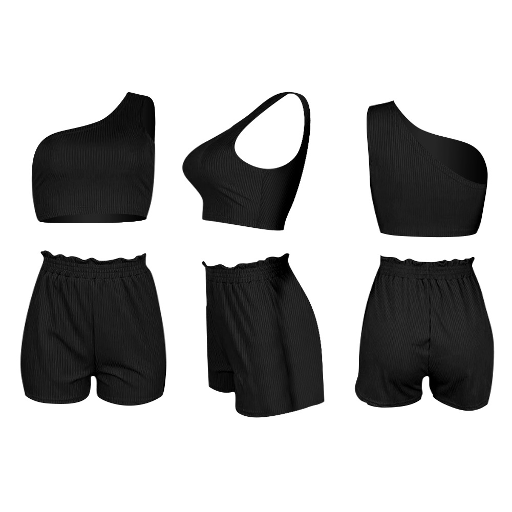 Wholesale Single Shoulder Crop Top + Shorts-15