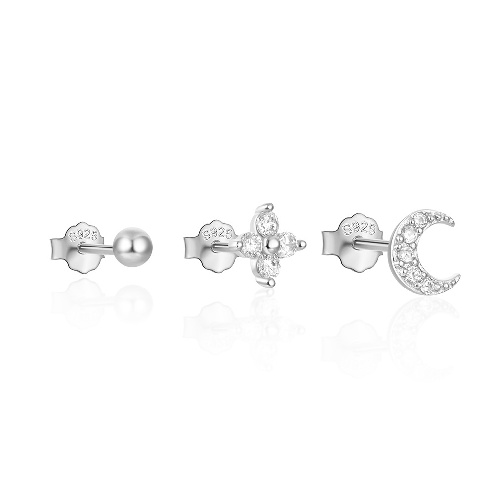 3g Weight Ear Studs Classification 1 Set Quantity Daily Occasion 925 Sterling Silver Material Star, Butterfly Pattern Women's Gender Plating Design Simple Style Style 1 Set 925 Sterling Silver Star Butterfly Ear Studs 109