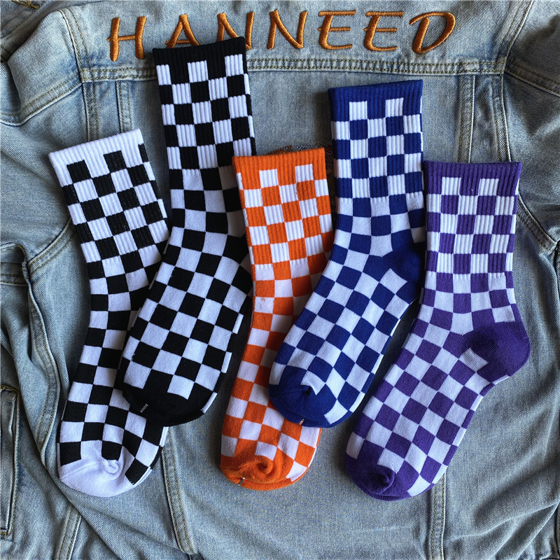 Korean Style Mid-high Socks Women's Korean Style Instagram Vance Chessboard Plaid Socks Men's Couple's All-match Street Sports
