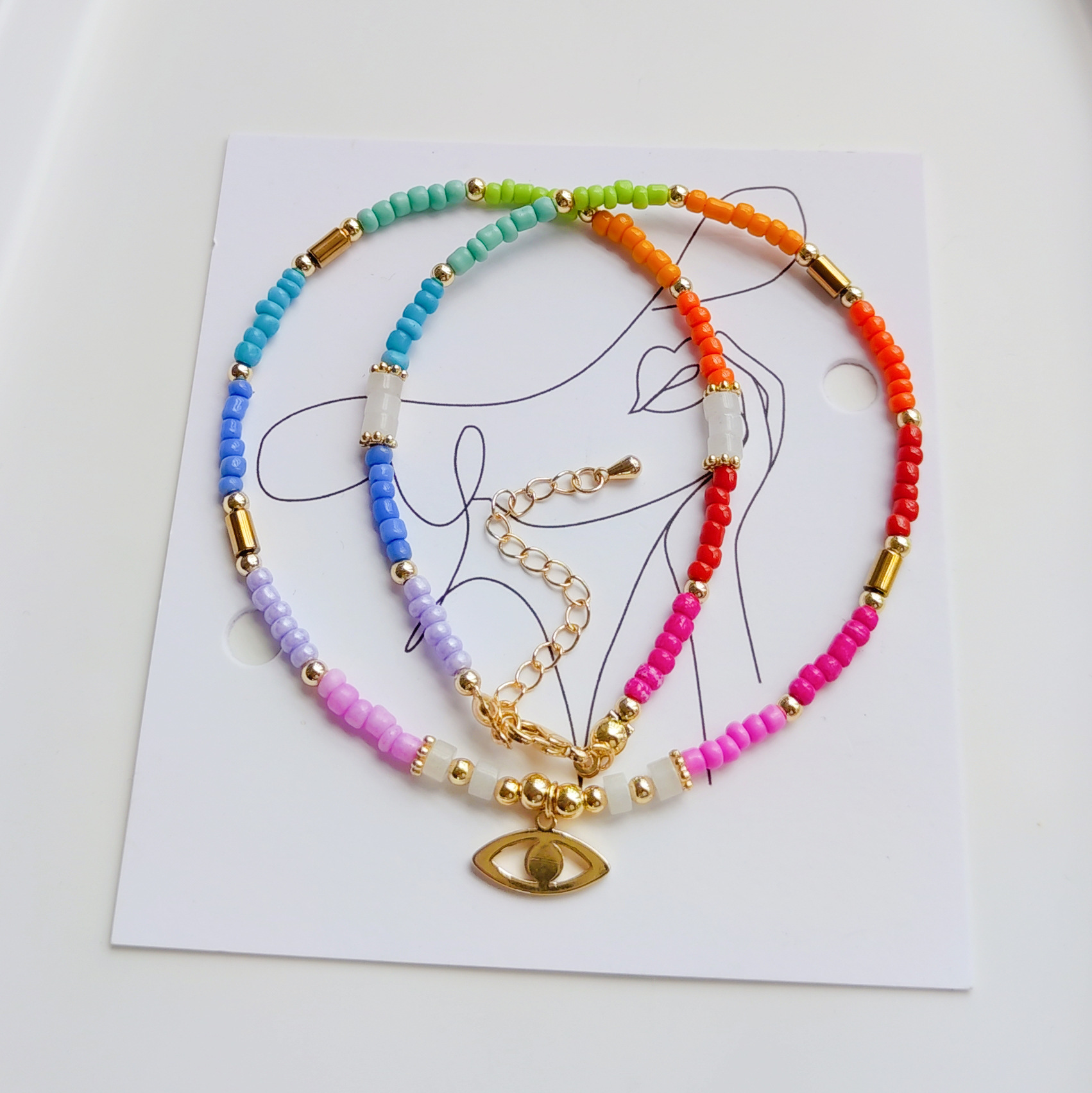 Mixed materials Material Vacation Colorful Mixed Materials Beaded Knitting Women's Necklace
