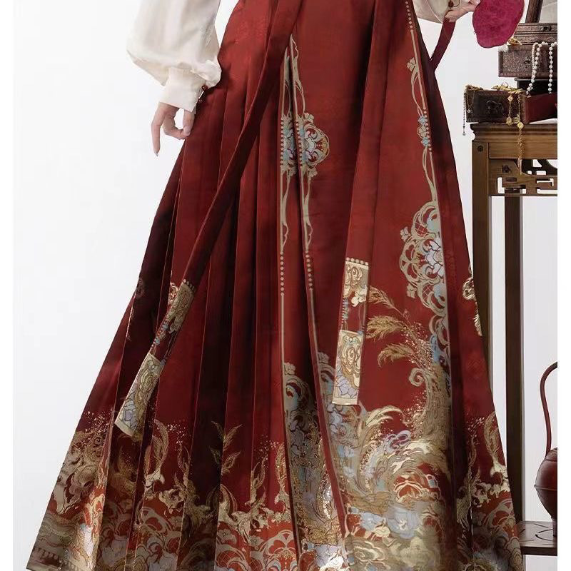 新しい中国風の漢服重工業乾杯服、婚約服、結婚式服、赤い馬面スカート、馬面スカート、新しい中国風の国民風|undefined