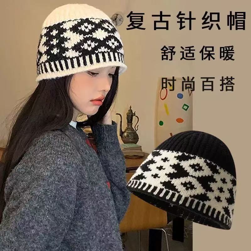 秋冬季女款显脸小针织毛线帽时尚潮流冷帽2025新款超好看菱格帽子|undefined