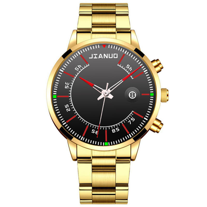 Reloj de correa de acero de negocios para hombres de comercio exterior Escala de moda con calendario reloj de cuarzo de aleación reloj de oro grande creativo de moda coreana