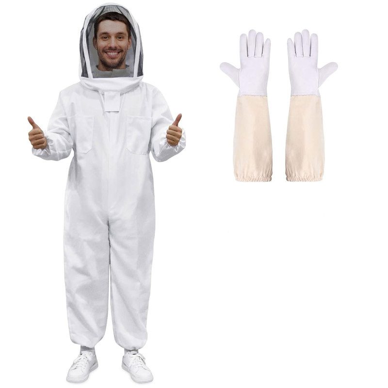 Export-Type White One-Piece Beekeeping Suit, Bee-Proof Clothing Set, Spacesuit - Sheepskin Gloves & Machinery