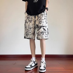 水墨カジュアル半ズボン男2025夏の新型外着速乾ゆるいビーチ五分ズボン男服ブーム