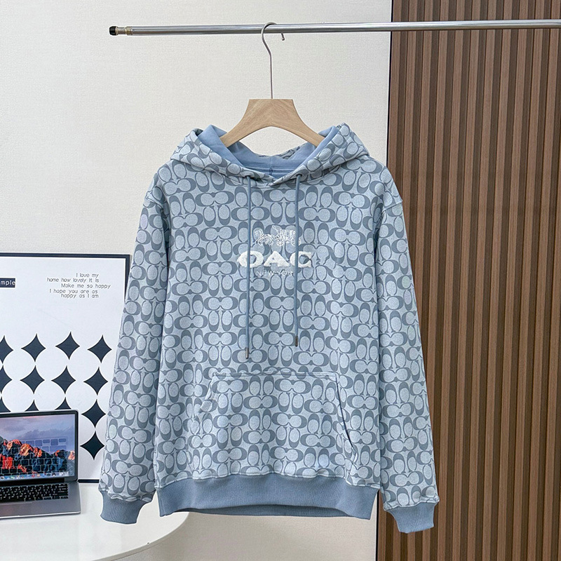 Chacoa kapüşonlu sviter - mavi, yuvarlaq boyun, oversize