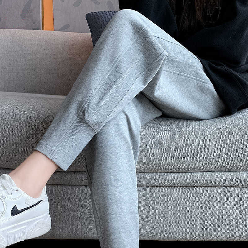 2026 New Gray Sweatpants for Women, Spring and Autumn Slimming Casual Pants, Thin Loose-Fitting Jogger Pure Cotton Harem Pants