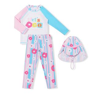 Korean Style Children's Swimsuit for Girls, Two-Piece for Toddlers and Older Children, Long-Sleeve Sun-Protective Swimwear, Cute Girls' Swimsuit