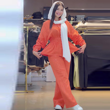 2024秋季新款欧美亚马逊跨境女装松紧腰修身尚印休闲长裤两件套