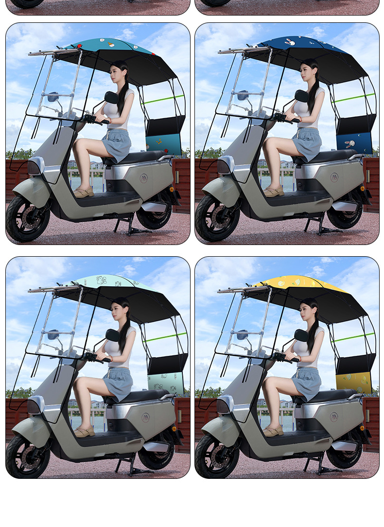 Folding Canopy for Electric Vehicles, Sunshade and Rain Cover with Large Windows, No Assembly Required, Ready to Use, Cross-Border Supply