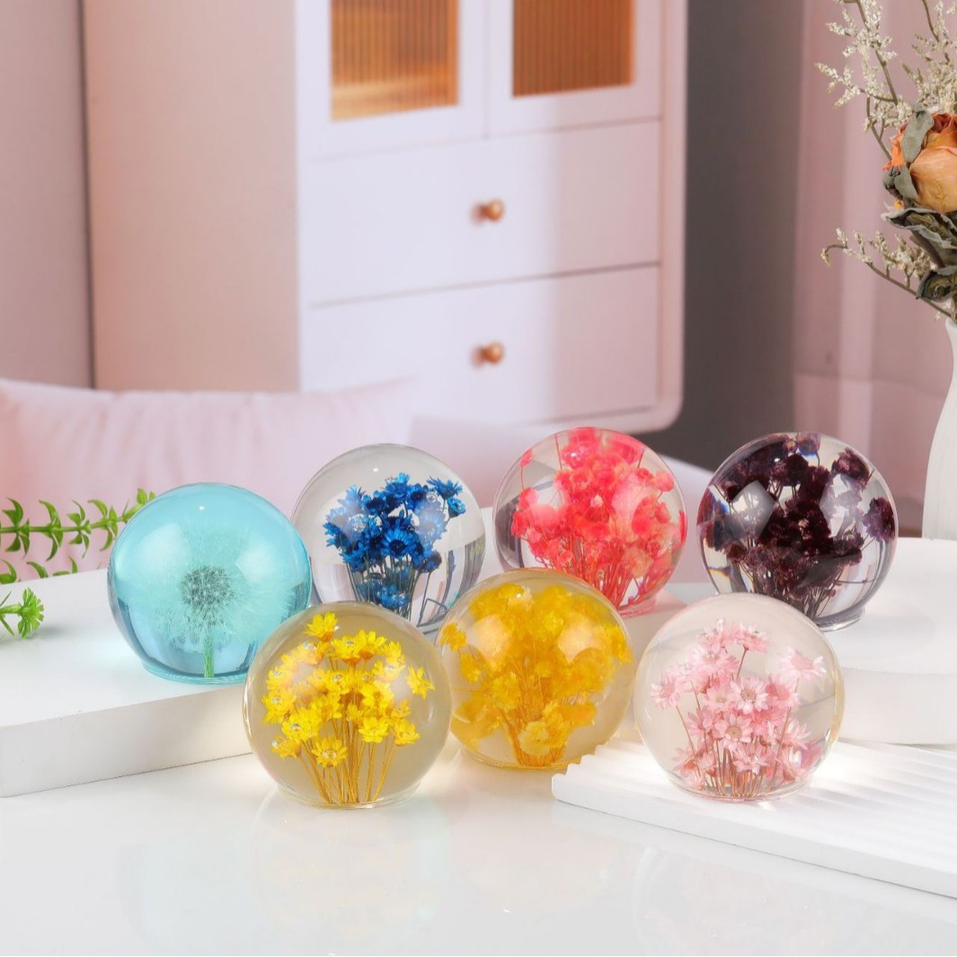 批发跨境亚马逊热销80MM永生花水晶球蒲公英生态标本水晶摆件礼品