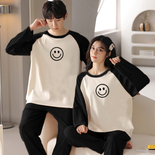 Spring and Autumn Couple's Cotton Long-Sleeve Pajamas, Wearable Outside for Men and Women, Cute Plus Size Women's Autumn and Winter Homecoming Clothes, Minimalist
