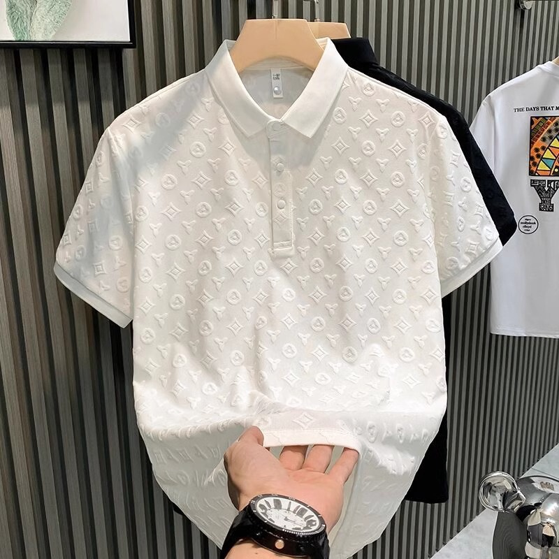 2025 Summer Polo Shirt Short-sleeved T-shirt Men's Fashionable Light Luxury Jacquard Casual Youth Slim-fit Lel Leading Base 2025 Summer Polo Shirt Short-sleeved T-shirt Men's Fashionable Light Luxury Jacquard Casual Youth Slim-fit Lel Leading Base