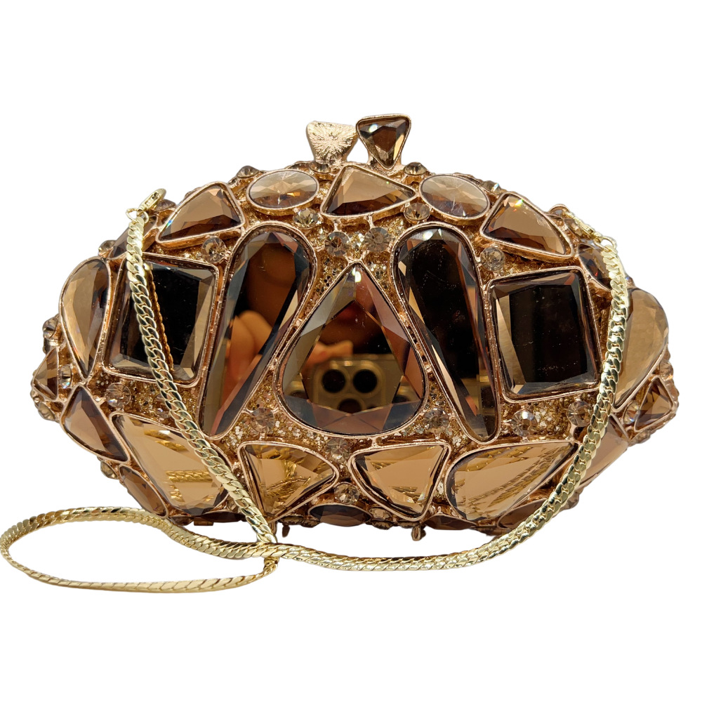 Túi clutch nữ đính đá dạ hội kim loại cắt kim cương — Cà phê vàng, vàng