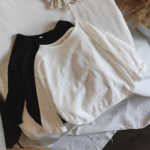 男童纯棉T恤秋款新款百搭纯色打底衫女宝宝休闲洋气纯棉T恤衫