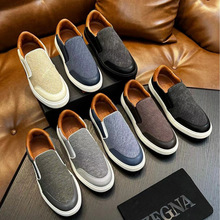 跨境爆款男鞋2024新款透气手工缝迹高端名牌一脚蹬百搭男士休闲鞋