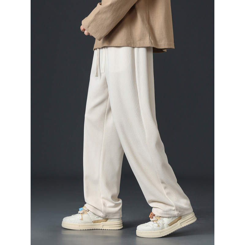 2023 nuevo estilo de moda suelta de hombre blanco blanco de color beige versátil piernas anchas rectas pantalones largos casuales de otoño
