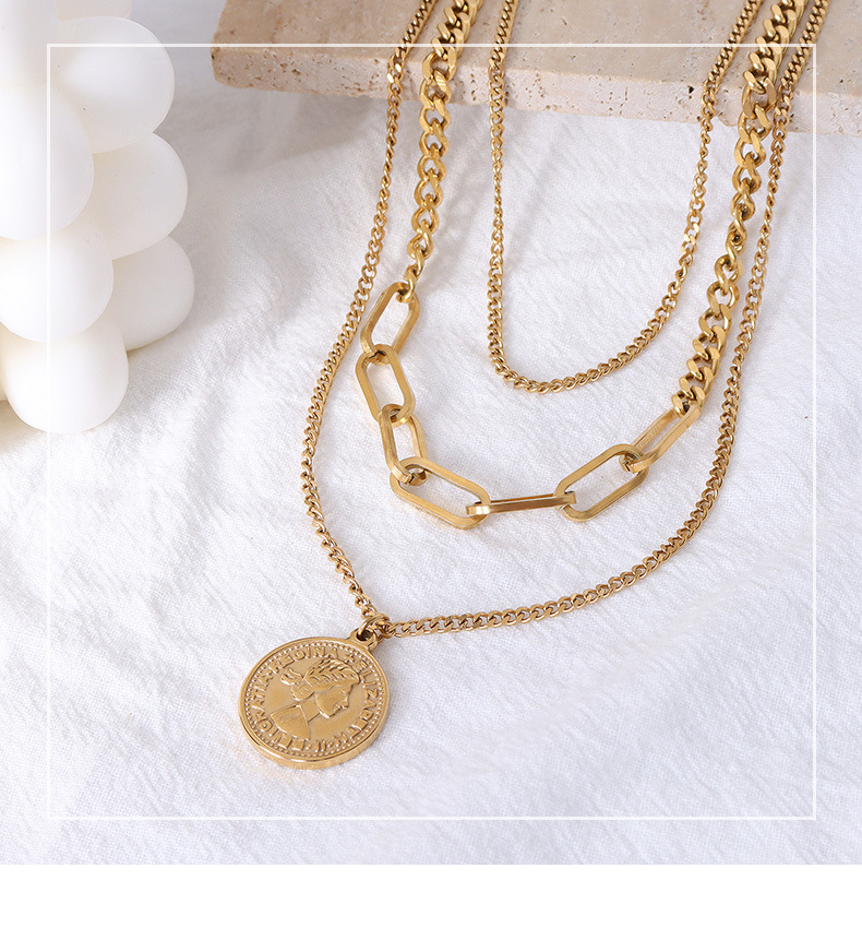 23g Weight Necklace Classification Wedding, Travel Occasion Personality Trend Multi-layer Necklace Round Portrait Pendant Titanium Steel