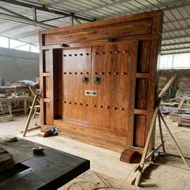 中式进户门老榆木庭院别墅双开门茶楼民宿装饰大门复古客栈实木门