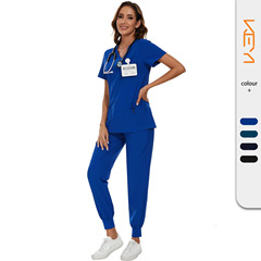 Cross-border European and American V-neck solid two-piece surgical dental work uniform set nurse uniform set