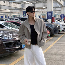 韩版立领纯色短款飞行员夹克男秋季百搭宽松高级感cleanfit外套潮